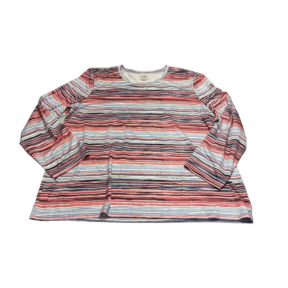 Coral Bay Energy Shirt Women's 1X Multicolor Striped Polyester Stretch Pullover